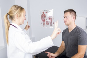 Doctor Examining Brain Injury Patient Gray and  White Law