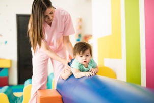 baby in physical therapy for birth injury