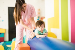 baby in physical therapy for birth injury