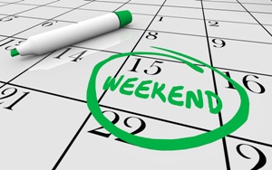 dry erase calendar with weekend date circled