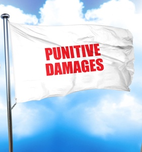 punitive damages flag with blue sky background